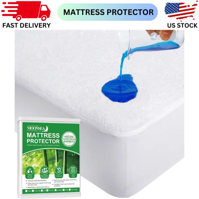 Waterproof Bamboo Terry Mattress Protector Soft Cover Deep Pocket Fits Up to 14"
