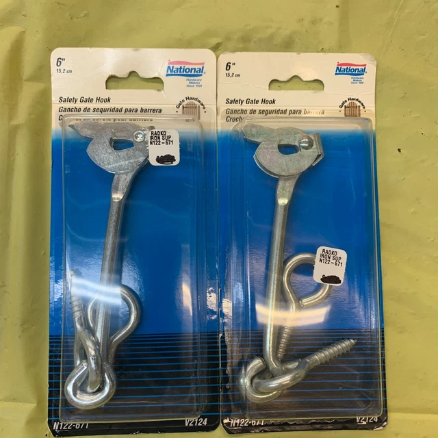 QTY 2 National Hardware 6 Inch Safety Gate Hook/Latch~Zinc Plated~New In Package