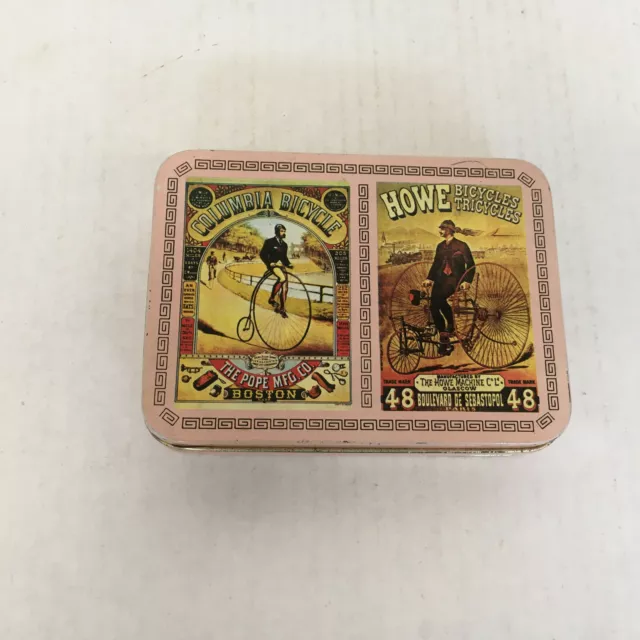 Vintage bicycle themed playing cards in pink metal container  Columbia Howe