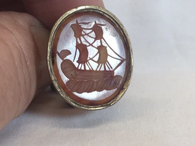 Antique Maritime Ships Captain Intaglio Carved Wax Seal Watch Fob Merchant Ship