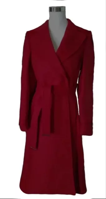 NWT $800.00 Karen Millen Midi Women's Red Coat Belt Size US 6 Small