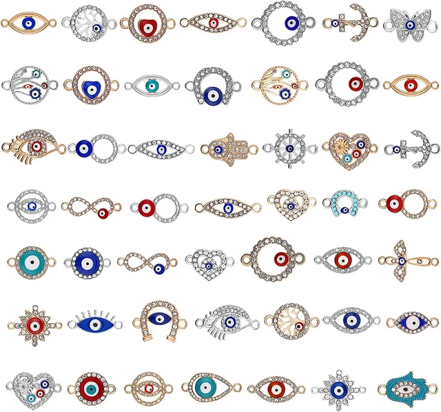 50 Stück Evil Eye Charme Mixed Style Emaille Evil Eye Charms Armband Strass