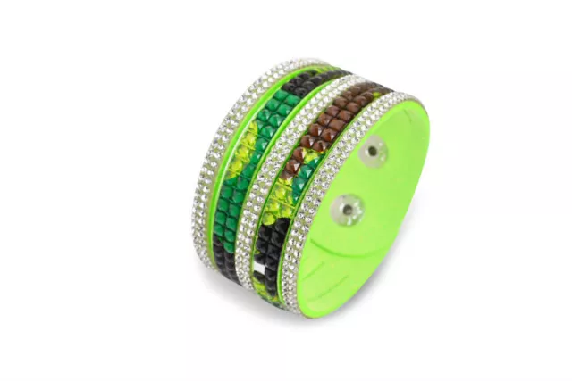 Elegante Bracciale In Pelle Slake Realizzato Con Cristalli Swarovski Verde & Chiaro