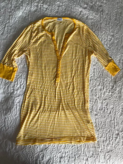 Splendid Yellow Striped Henley Long Sleeve Top Size S Small