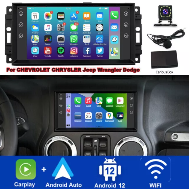 For Jeep Wrangler Dodge Apple Carplay Android Auto Car Radio Stereo GPS Wifi