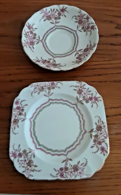 Plant Tuscan China Saucer & Side Plate Made In England  Pink Flower