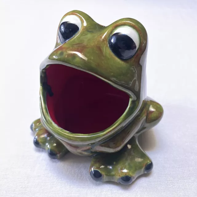 Wide Mouth Ceramic Frog Kitchen Sink Sponge Soap Scrubbie Holder Vintage Green