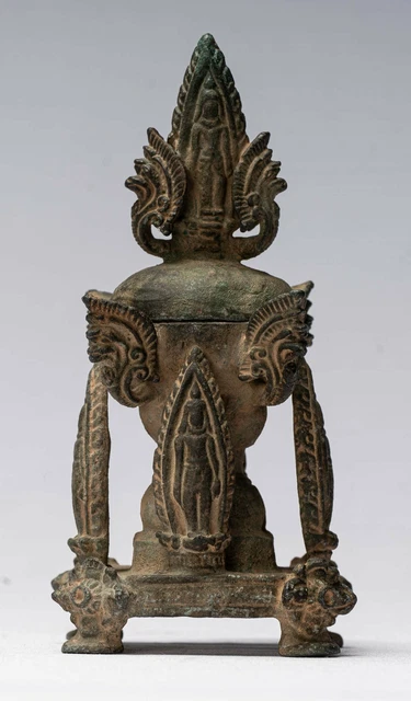 Antique Thai Style Bronze Charity Buddha & Naga Stupa -14cm/6" Tall