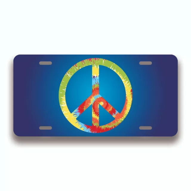 Peace Sign Blue Tie Dye License Plate Tag Vanity Novelty Metal Car Truck Metal 2