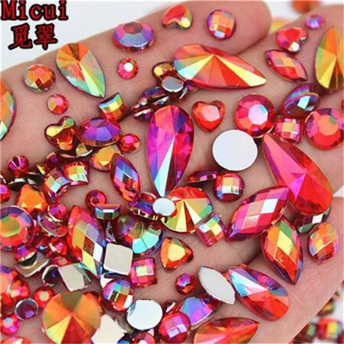 Mixed Shape Acrylic Bead 300pcs Non Hotfix Flatback Gem Beads 3D Nail Art Stones