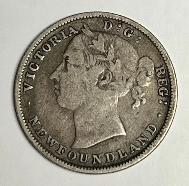 1882-H NEWFOUNDLAND 20 Cents, old silver coin Victoria Canada twenty