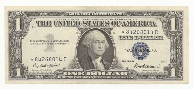 1957 $1 Dollar Bill Silver Certificate STAR Note FREE SHIPPING VG/F Or Better