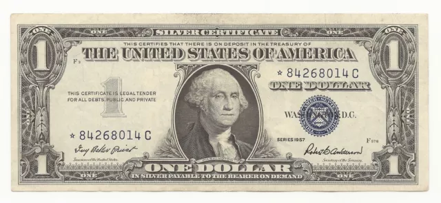 1957 P $1 Dollar Bill Silver Certificate STAR Note FREE SHIPPING VG/F Or Better