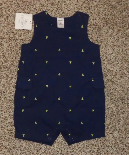 Carters Baby Boys Sailboat Romper Navy Blue Yellow Size 6 Months NEW
