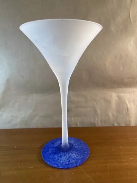 Vintage Grey Goose Vodka Frosted Martini Glass French Cobalt Blue Speckled Base