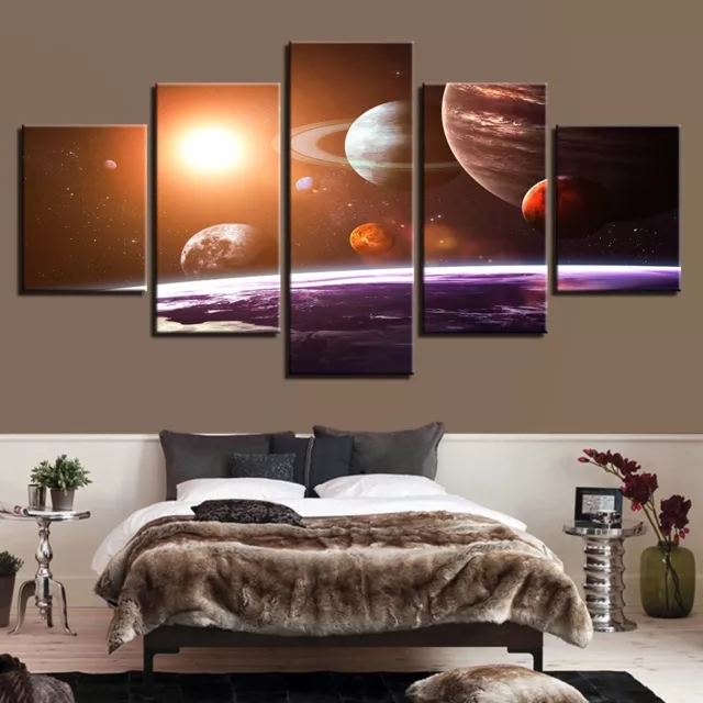 Outer Space Planets Universe 5 Piece Canvas Print Wall Art