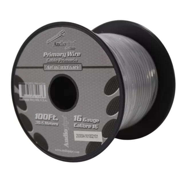 Audiopipe One calibre 16 100 pies carrete de altavoz primario CCA cable gris 16-100-GRIS