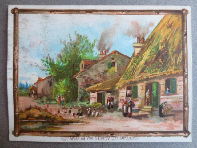 Victorian CHRISTMAS Greetings Card Rural Village Scene Cottages Ducks Cottagers