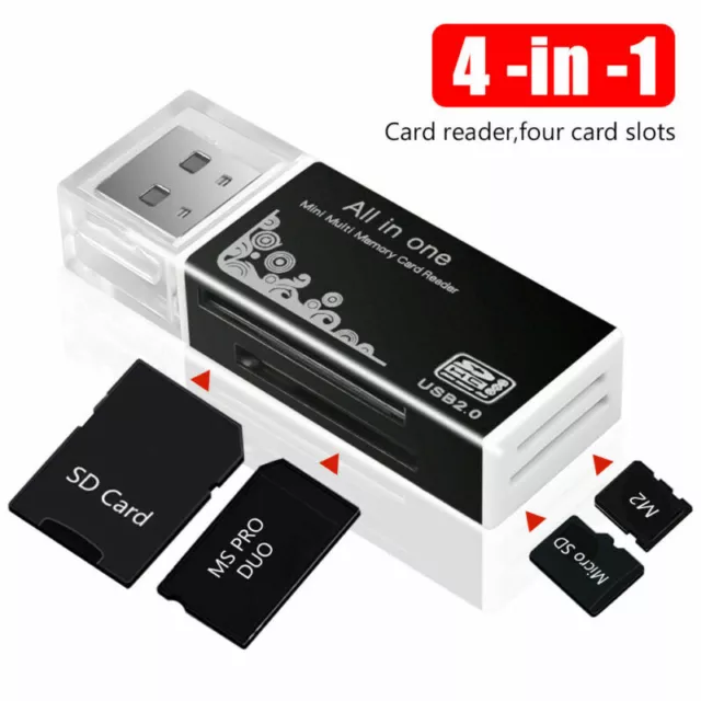 Memory Card Reader USB 2.0 4 In 1 Aluminium Mini For TF SD MS SDHC MMC M2