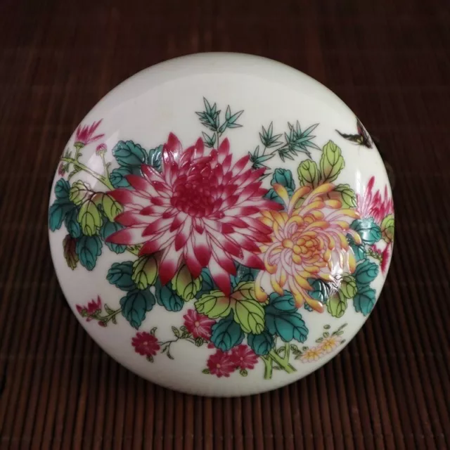 Chinese antique Porcelain Qing Dynasty Bamboo forest flower Rouge box