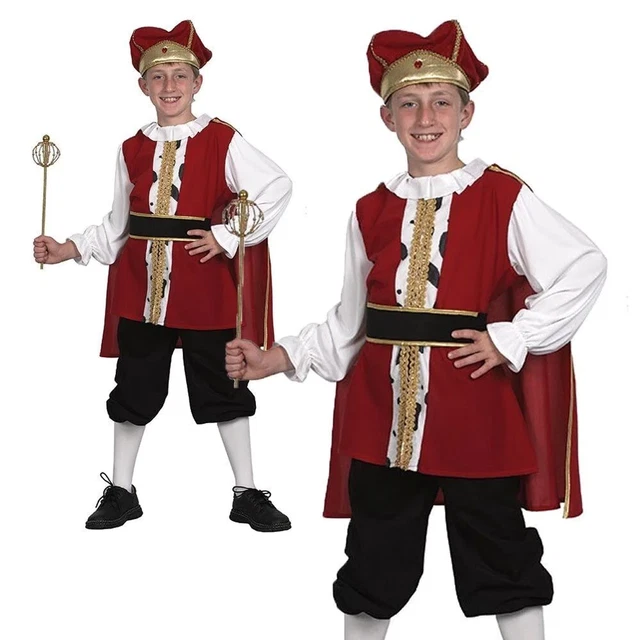Costume De Roi Médiéval Pour Garçon FIESTAS GUIRCA - Rouge Et Bleu Avec Cape, Veste, Pantalon Et Ceinture - Taille 110-115 Cm (5-6 Ans)