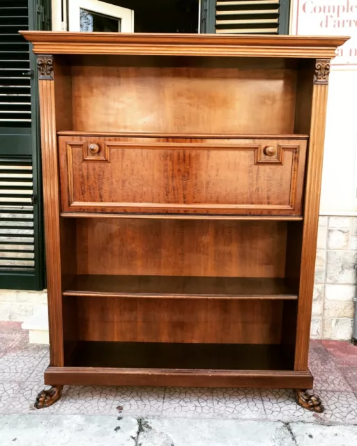 Antigua Biblioteca Primer Plano Vista Estilo Renacimiento EP 900 Madera Nuez Pie