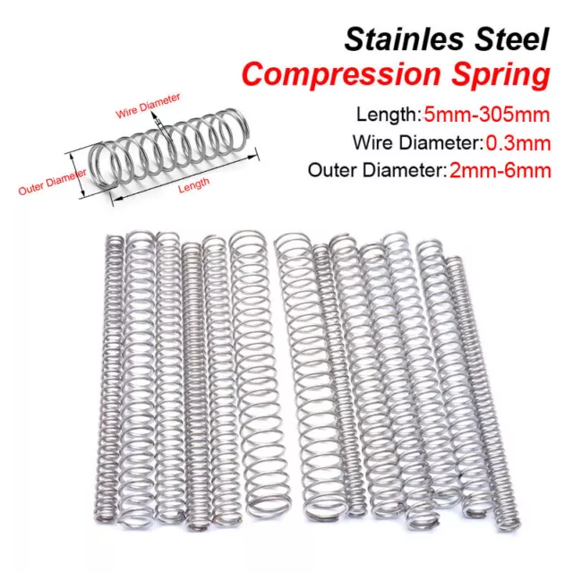 Molla a pressione 0,3 mm lunghezza 5-305 mm molla acciaio inox, pressione piccole molle esterne 2-6 mm