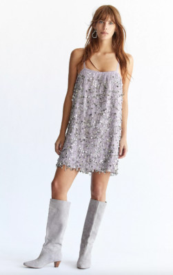 Free People Queen of Hearts Lilac Mini Dress Size Small - Beaded Fringe