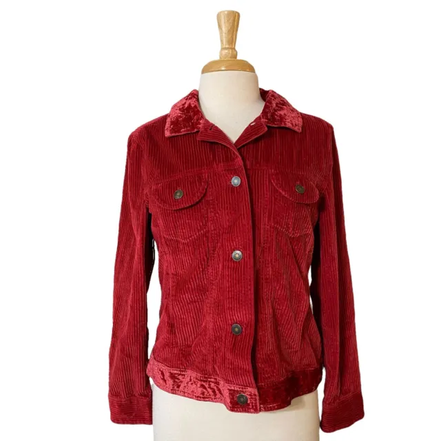 J.Jill Womens Red Long Sleeve Front Pockets Corduroy Basic Jacket Size Medium