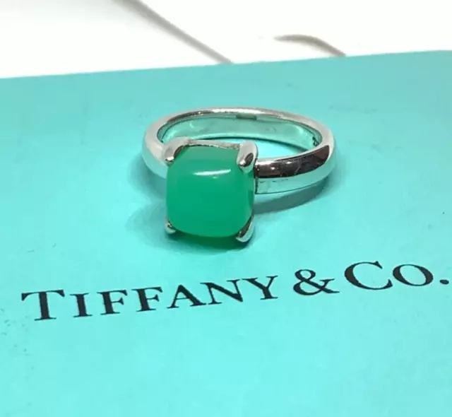 Tiffany & Co Sugar Stacks Paloma Picasso Silver Green Chrysoprase Ring Size 4