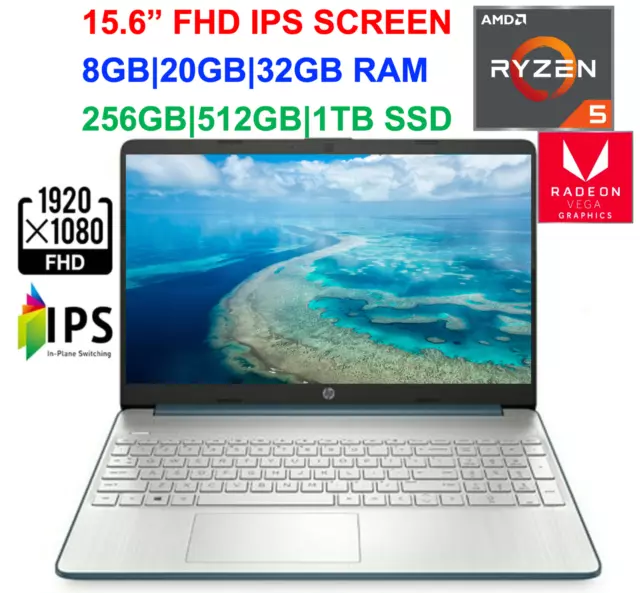 2022 HP 15.6" FHD Screen Laptop AMD Ryzen 5 5500U,Upto 4.0 GHz,32GB RAM& 1TB SSD