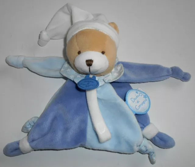 DOUDOU ET COMPAGNIE D&C OURS PETIT CHOU ATTACHE SUCETTE BLEU 16 cm - D699