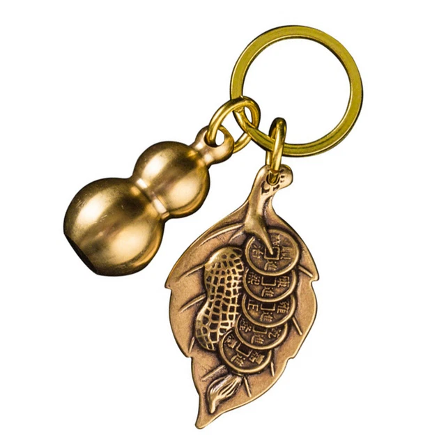 Wu Keychain Brass Chinese Gourd Keychain Key Ring Honder Holder Décoration