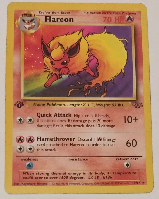 Flareon 19/64 1. Auflage seltener Dschungel Non Holo WOTC Vintage Pokemon Karten AGB