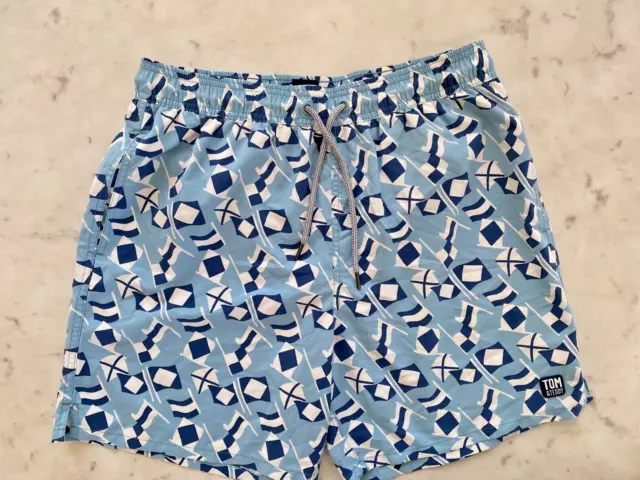 Tom & Teddy Swim Trunks Mens Large Blue Flags Pockets Lined Beach 3