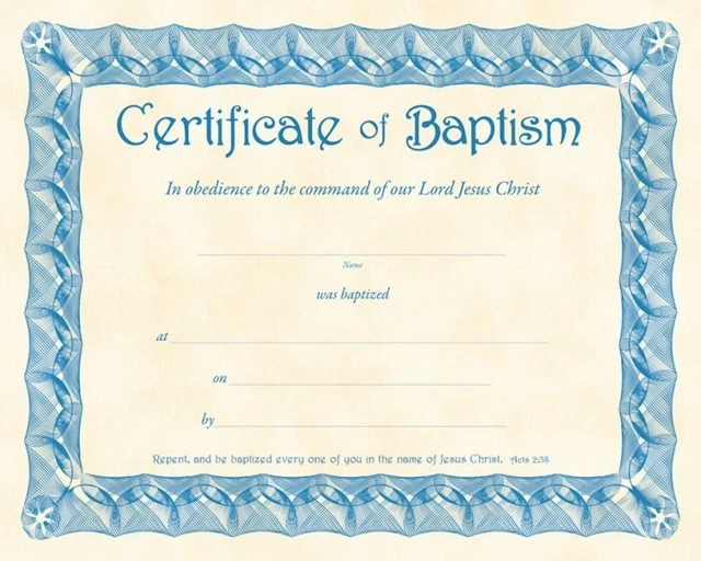 Certificate-Baptism (Acts 2:38) (Blue Parchment) (Pack Of 6)