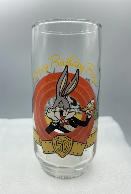 Bugs Bunny Happy Birthday 50th Anniversary Glass 1990 Warner Bros