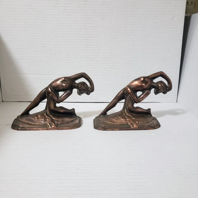 Pair Of Vintage Cast Iron Classic Art Deco Nude Lady Dancer Bookends