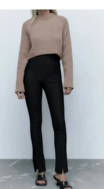 NEW ZARA SIZE M TROUSER FRONT SPLIT HEM BLACK RIBBED LEGGINGS HIGH WAIST Medium 15.99 PicClick UK