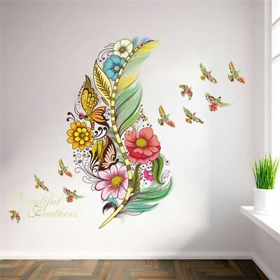 Wall Sticker Decor Home Diy Mural Removable Art Vinyl Decal Flower Feather Birds
