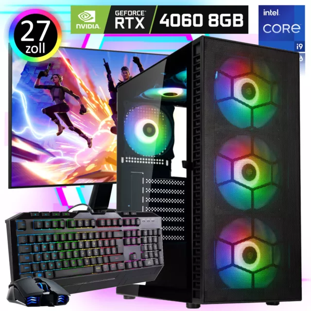 Gaming PC Komplett Set Intel i9 11900K 8x 5.3 GHz GeForce RTX 4060 Gamer 27" 2K