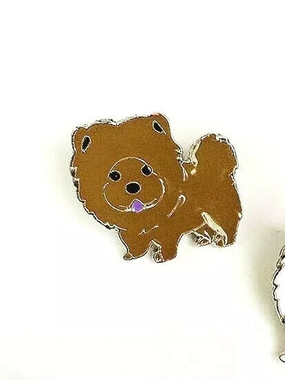 Chow Dog Brooch Metal Badge Enamelled Small Pin Brown Chow Chow