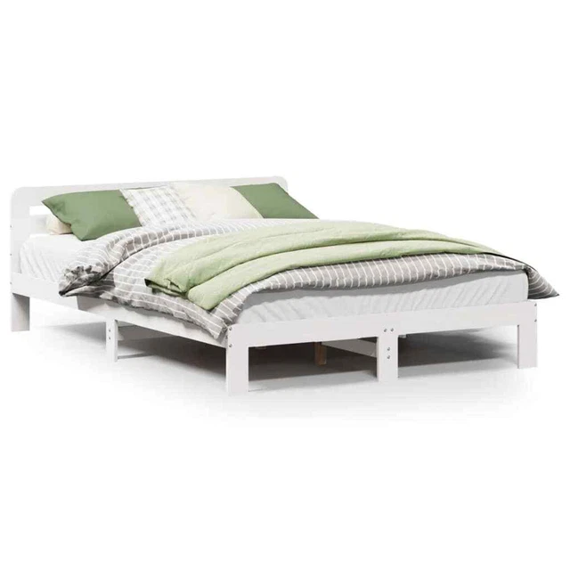 BED FRAME WITHOUT Mattress White 150x200 cm King Size Solid Wood Pine £