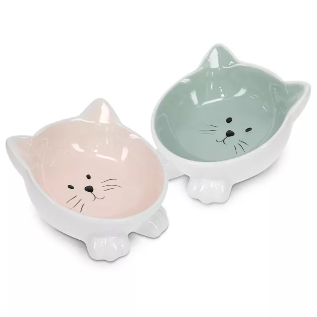 Set de 2 comederos de cerámica para gatos y perros con divertido diseño