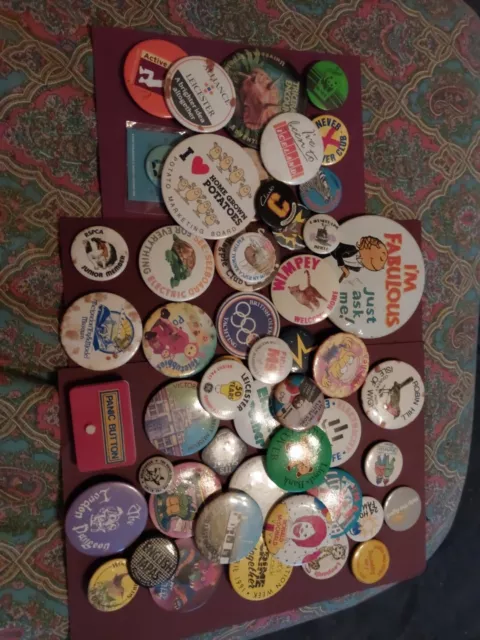 50 Vintage Button Badges Job Lot Bundle character Age Selection Some Rust Damage
