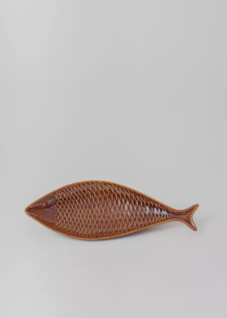 Stig Lindberg for Gustavsberg Brown Ceramic Fish Dish 30cm | Retro Vintage | 60s