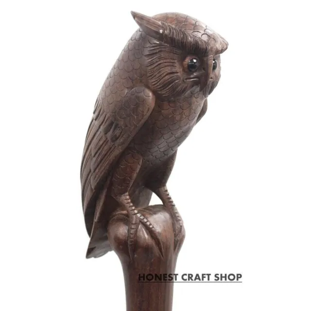 Owl Hand Carved Wooden Walking Stick Owl Handle Walking Cane For Men Women Gift