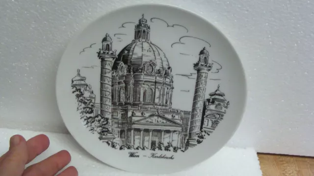 Souvenir Plate Wien Karlskirche Echter Stahlstich Vienna Austria Church 7 3/4''