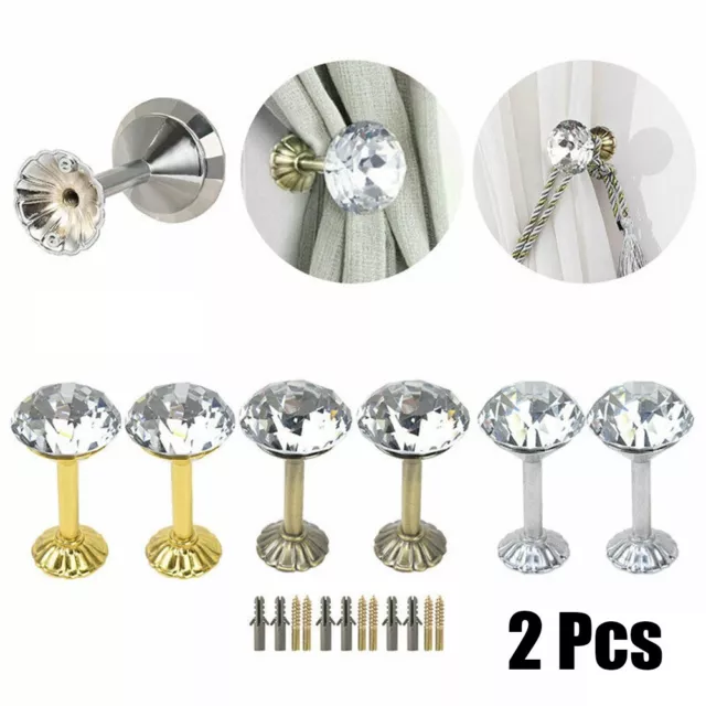 2 X Crystal Curtain Holdbacks Wall Tie Backs Hooks Hanger Hanging Holders Home