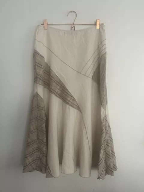 Per Una Cream Flare Patchwork Lace Linen/Cotton Maxi Skirt UK 12 Short Bias